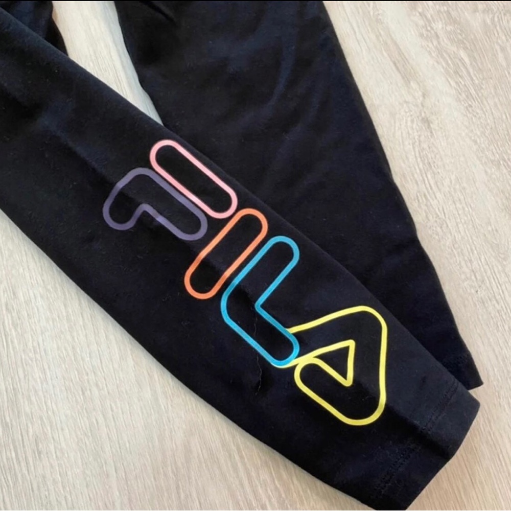 Fila Cotton High Rise Waisted Tight Leggings Black Neon Logo Womens - Picture 3 of 9